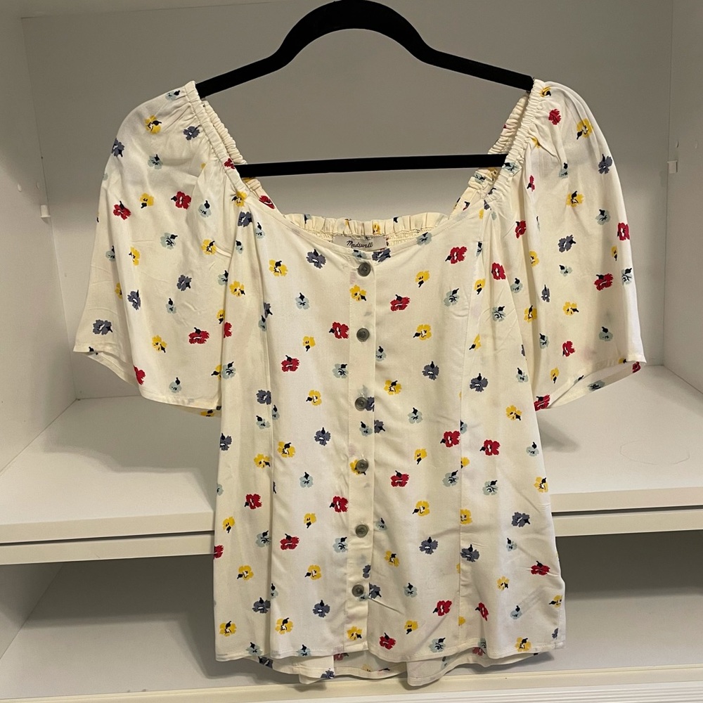 Madewell Floral Button-Down Blouse - Cream, Red, Yellow, Blue